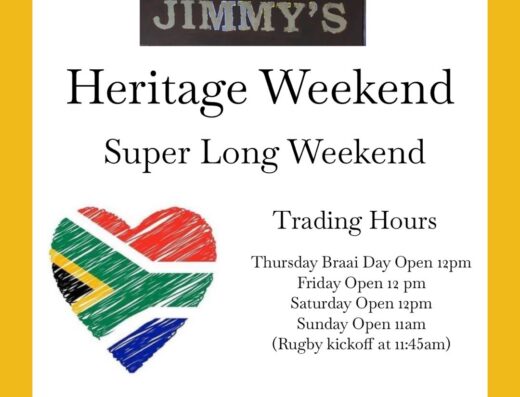 Heritage Weekend at Jimmy’s Pub 24 – 27 Sept.
